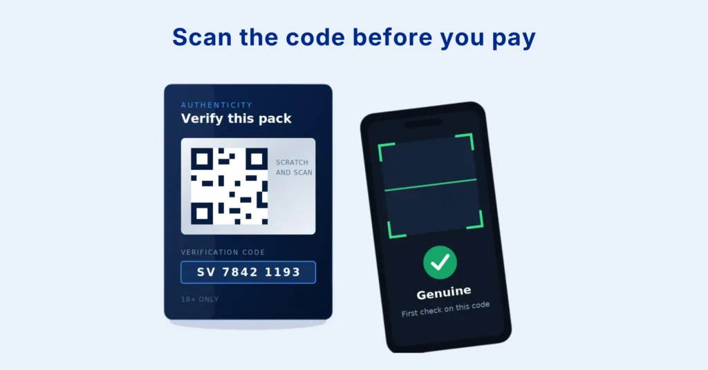 Scanning the manufacturer authenticity code on a vape box in Dubai