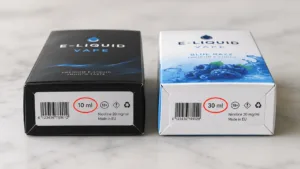 10000 puff vape how many ml: two disposable vape boxes showing 10 ml and 30 ml